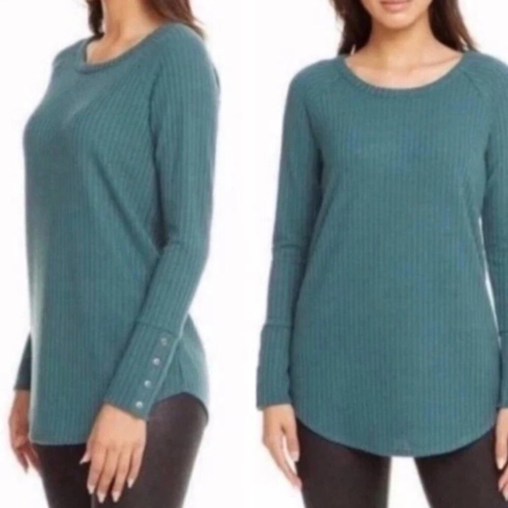 NWT Chaser Teal Thermal Waffle Knit Top Small Button Cuffs